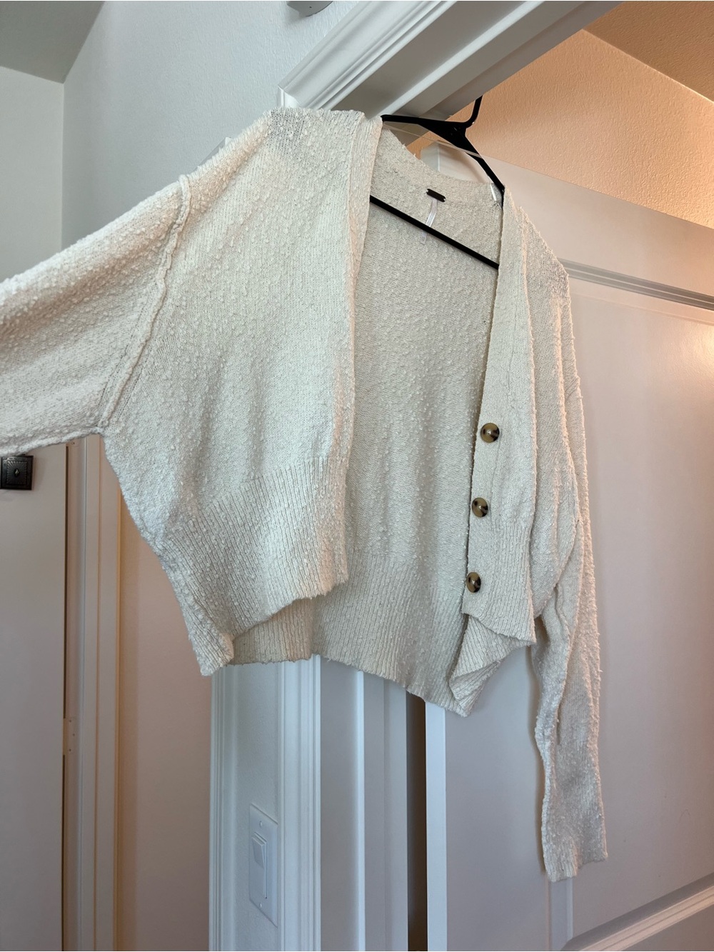 Free People Cream Cropped Button-Front Cardigan